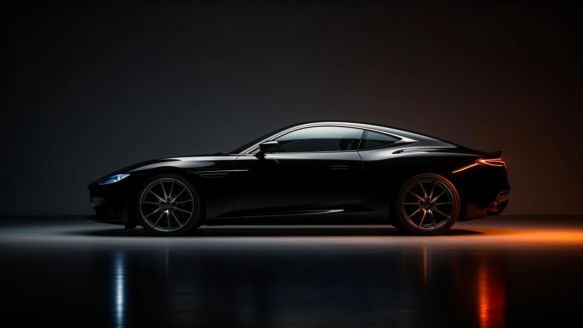 Luxury sports car under studio lights